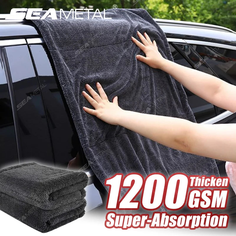 Toalla de Microfibra para Auto SEAMETAL 1200GSM — Ultra Absorbente, Suave y Sin Arañazos