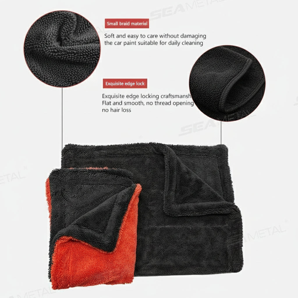 Toalla de Microfibra para Auto SEAMETAL 1200GSM — Ultra Absorbente, Suave y Sin Arañazos