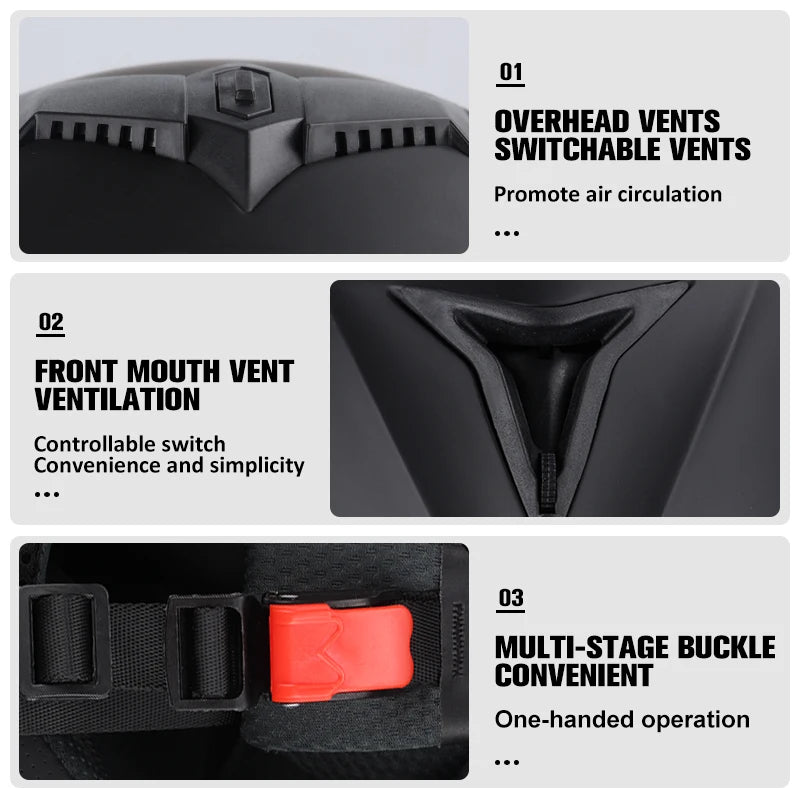 UCHOOSE Casco Modular Flip-Up Negro Mate (Certificación DOT)