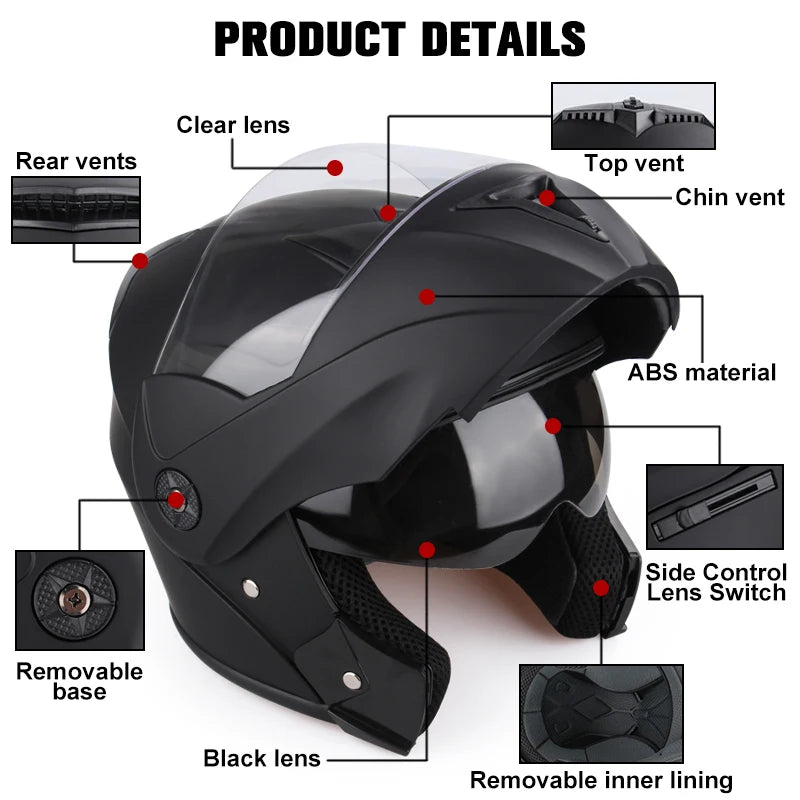 UCHOOSE Casco Modular Flip-Up Negro Mate (Certificación DOT)